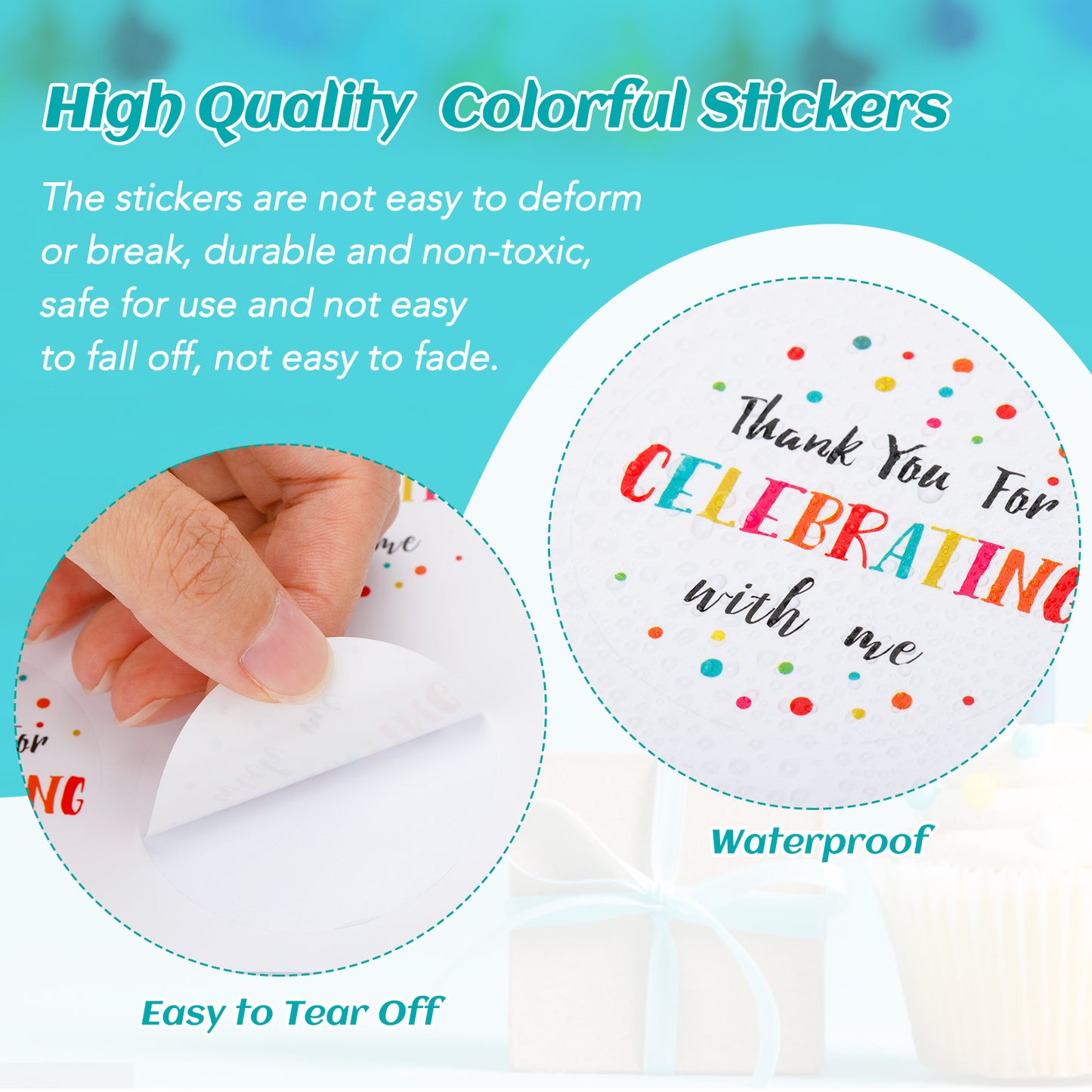 Anwyll Thank You for Celebrating with Me Stickers,120 Pcs 2Inch Thank You Party Favors Stickers,Circle Stickers,Adhesive Thank You Labels for Envelope,Packaging,Birthday,Wedding,Baby Shower Favors