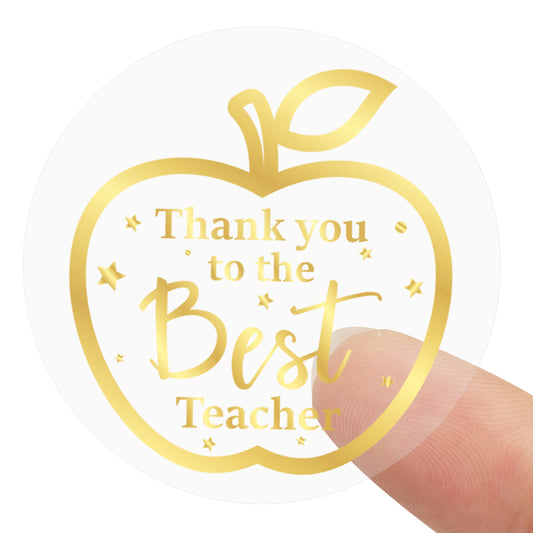 Anwyll Teacher Appreciation Stickers,Thank You Best Teacher Ever Stickers Labels,60Pcs 2Inch Teachers Day Gift Stickers,Gold Foil Apple Gift Stickers for Card Envelope Gift Wrapping Party Favor Supply