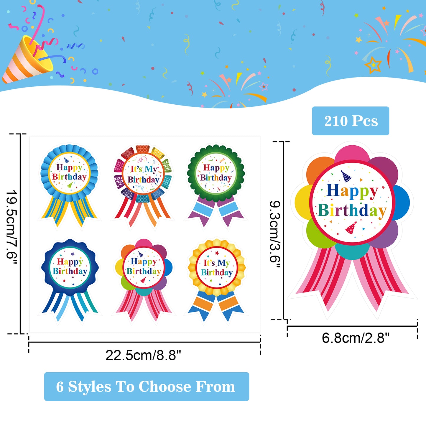 Anwyll Birthday Gift Stickers,Happy Birthday Badge Stickers,210 Pcs It's My Birthday Stickers Labels for Kids Children Teacher Clothing Cake Home Classroom Birthday Party Decorations Supply(2.8×3.6'')