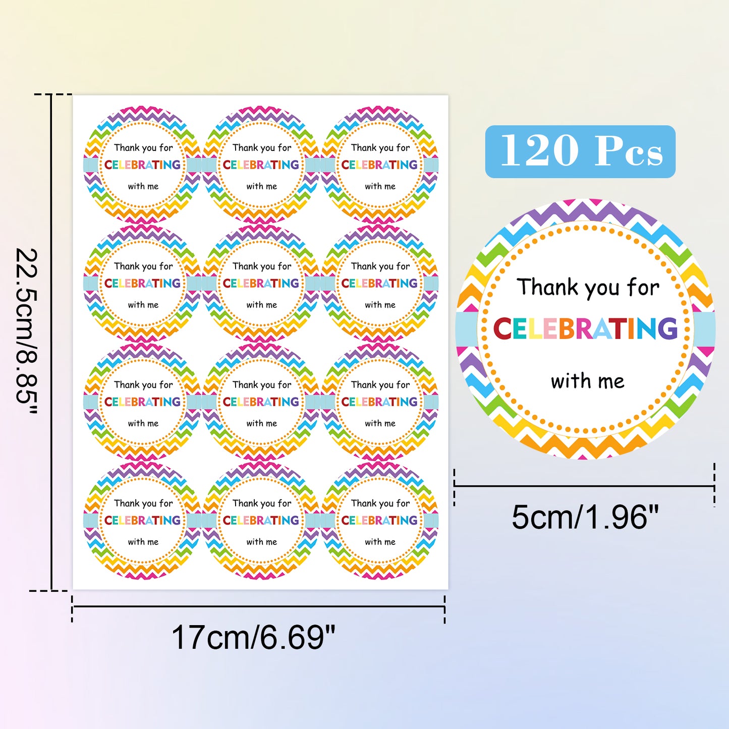 Anwyll Thank You Party Favors Stickers,2Inch Thank You for Celebrating with Me Stickers,120 Pcs Art Circle Stickers,Adhesive Thank You Labels for Envelope Seals,Gift Packaging,Birthday,Wedding Favors