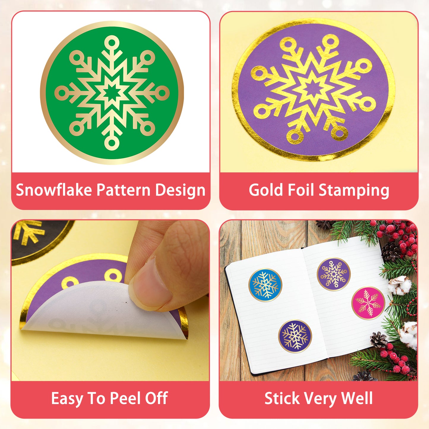 Anwyll Christmas Snowflake Stickers,Merry Christmas Gift Stickers,120Pcs 2Inch Gold Foil Stamping Christmas Envelope Seal Label Sticker,Self-Adhesive Xmas Gift Stickers,Holiday Stickers for Card Craft