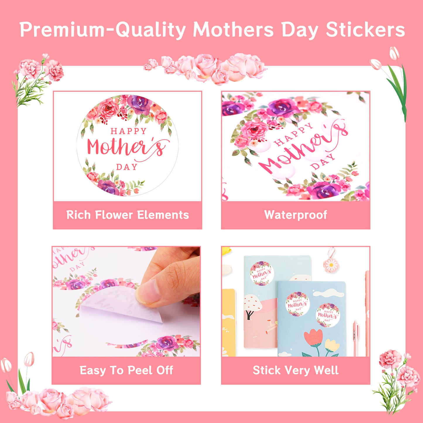 Anwyll Mothers Day Gift Stickers,Happy Mother's Day Stickers,60Pcs 2Inch Round Mothers Day Labels Stickers,Self-Adhesive Floral Mothers Day Present Stickers for Gift Wrap Envelope Seal Card Flower