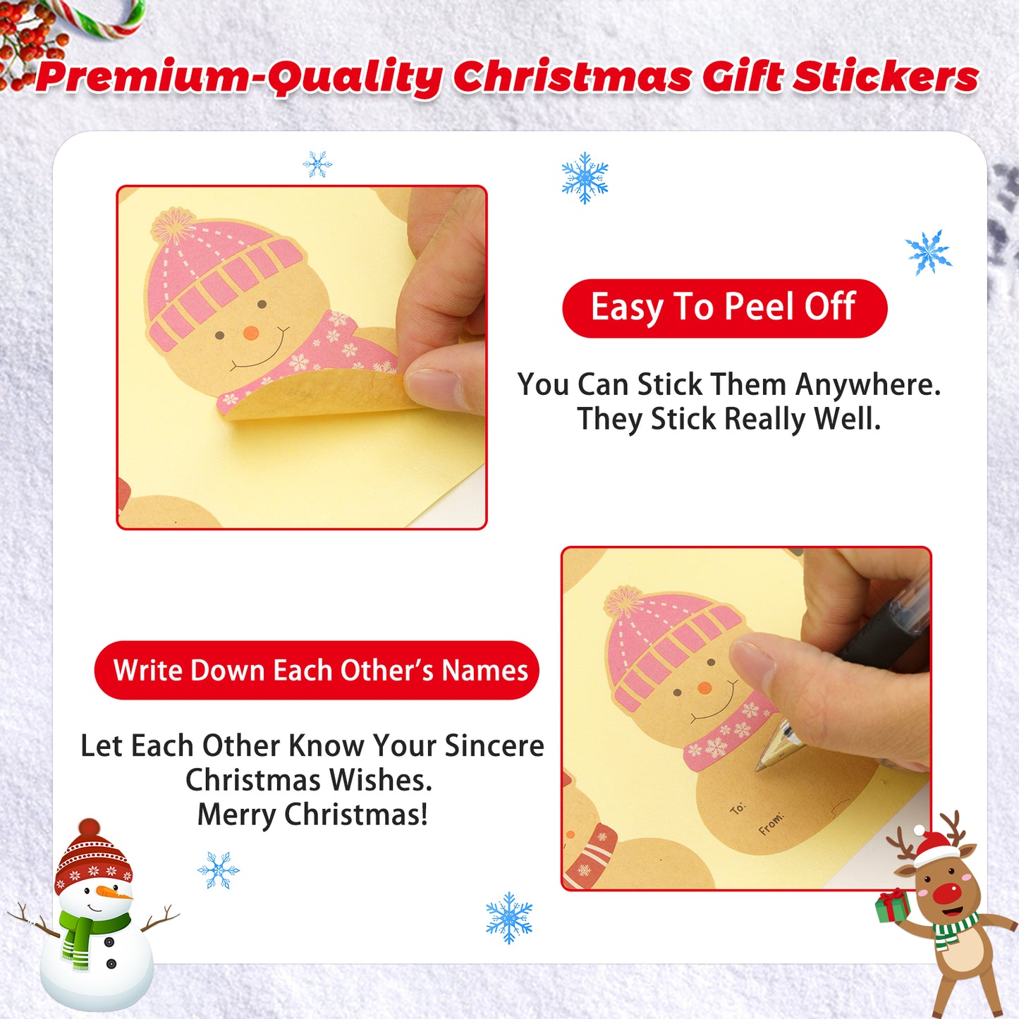 Anwyll Christmas Gift Name Tags Stickers,Self-Adhesive to from Christmas Snowman Labels Stickers,120Pcs 3×2Inch Kraft Xmas Snowman Holiday Name Tags Labels Stickers for Envelope Gift Present Packaging