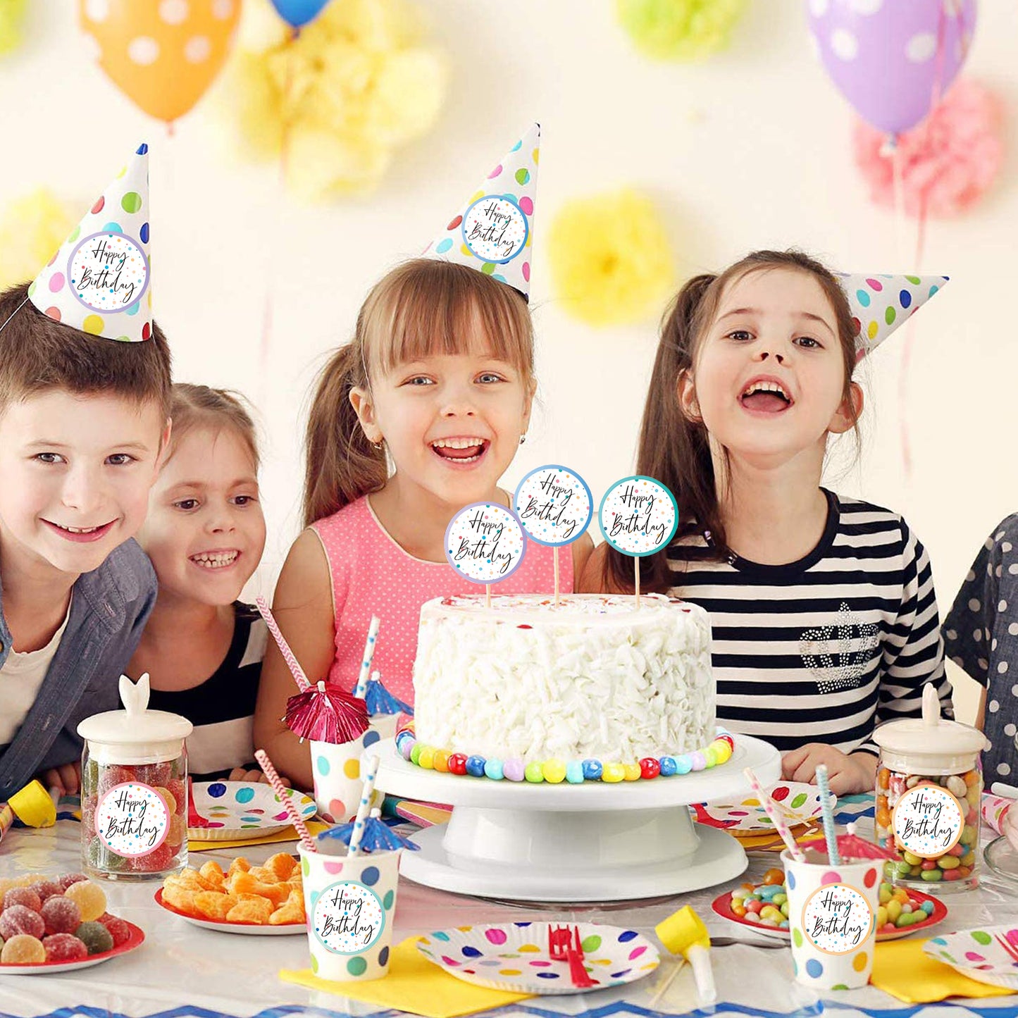 Anwyll Happy Birthday Stickers,120Pcs 2Inch Birthday Party Favors Present Stickers,Circle Gift Stickers,Self-Adhesive Birthday Seals Labels Stickers for Adult Kid,Gift Wrap,Envelope,Card,Party Supply