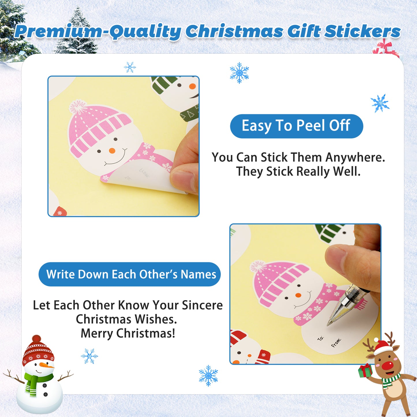 Anwyll Christmas Gift Name Tags Stickers,Self-Adhesive to from Christmas Snowman Labels Stickers,120Pcs 3×2Inch White Xmas Snowman Holiday Name Tags Labels Stickers for Envelope Gift Present Packaging