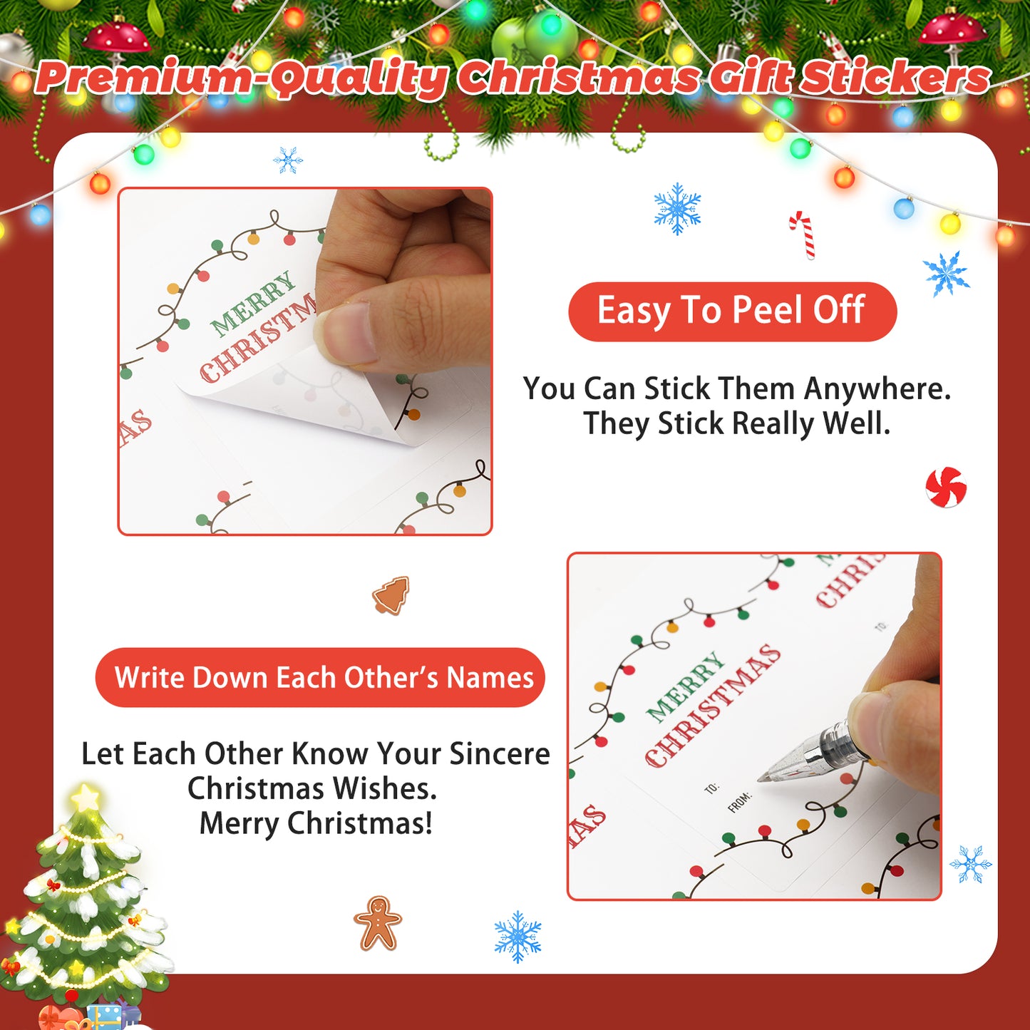 Anwyll Christmas Gift Tags Stickers,Christmas Name Tags Stickers,120Pcs 2x3'' Self-Adhesive Holiday Present Tags Labels Stickers,Light Xmas to from Gift Tags Stickers for Envelope Card Gift Packaging