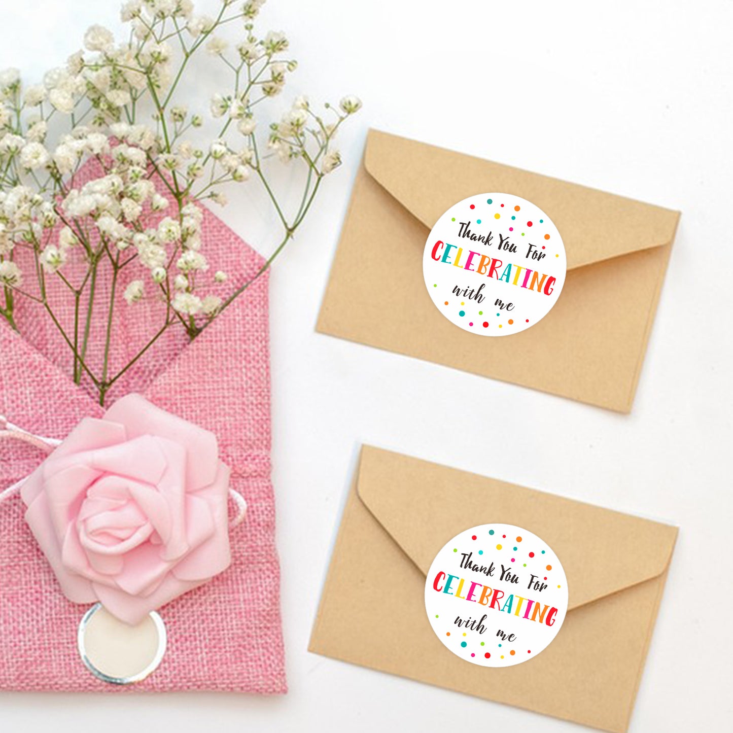 Anwyll Thank You for Celebrating with Me Stickers,120 Pcs 2Inch Thank You Party Favors Stickers,Circle Stickers,Adhesive Thank You Labels for Envelope,Packaging,Birthday,Wedding,Baby Shower Favors