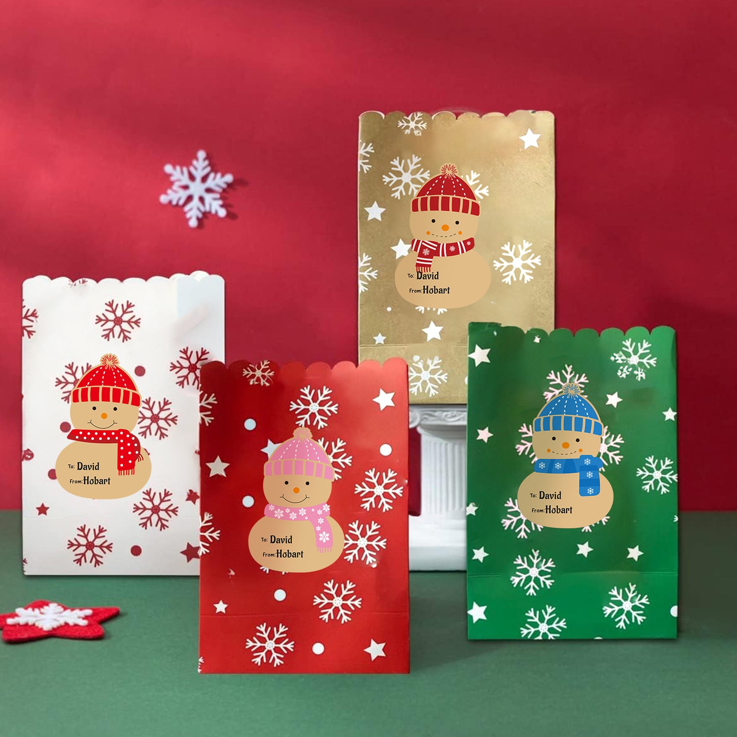 Anwyll Christmas Gift Name Tags Stickers,Self-Adhesive to from Christmas Snowman Labels Stickers,120Pcs 3×2Inch Kraft Xmas Snowman Holiday Name Tags Labels Stickers for Envelope Gift Present Packaging