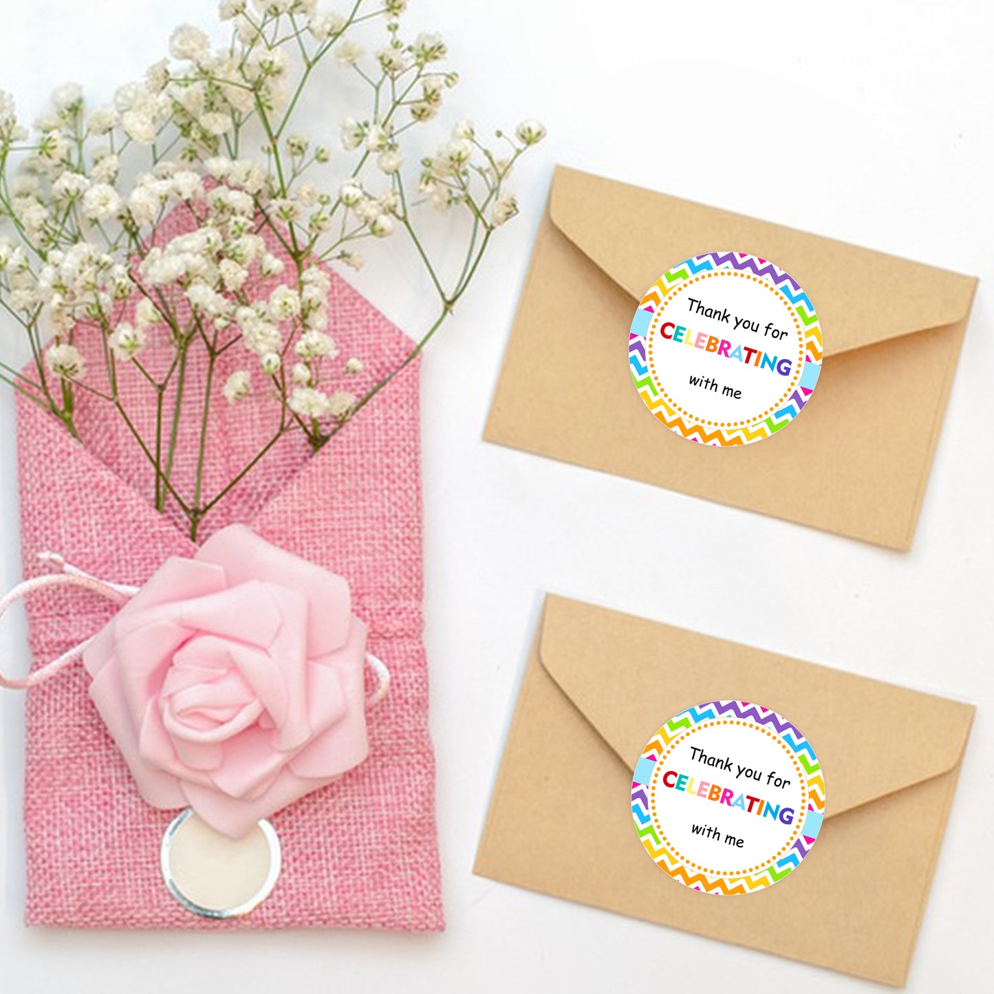 Anwyll Thank You Party Favors Stickers,2Inch Thank You for Celebrating with Me Stickers,120 Pcs Art Circle Stickers,Adhesive Thank You Labels for Envelope Seals,Gift Packaging,Birthday,Wedding Favors