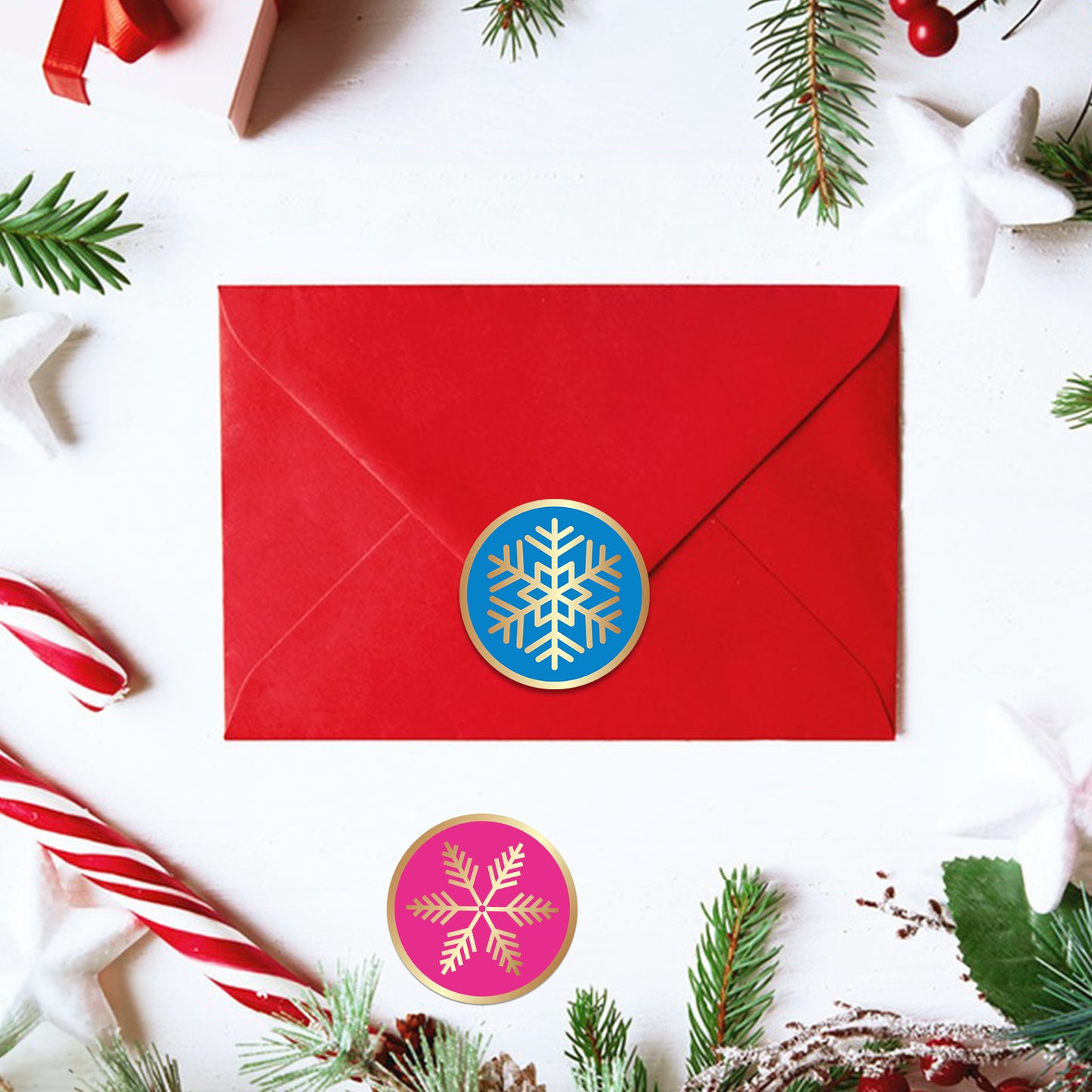 Anwyll Christmas Snowflake Stickers,Merry Christmas Gift Stickers,120Pcs 2Inch Gold Foil Stamping Christmas Envelope Seal Label Sticker,Self-Adhesive Xmas Gift Stickers,Holiday Stickers for Card Craft