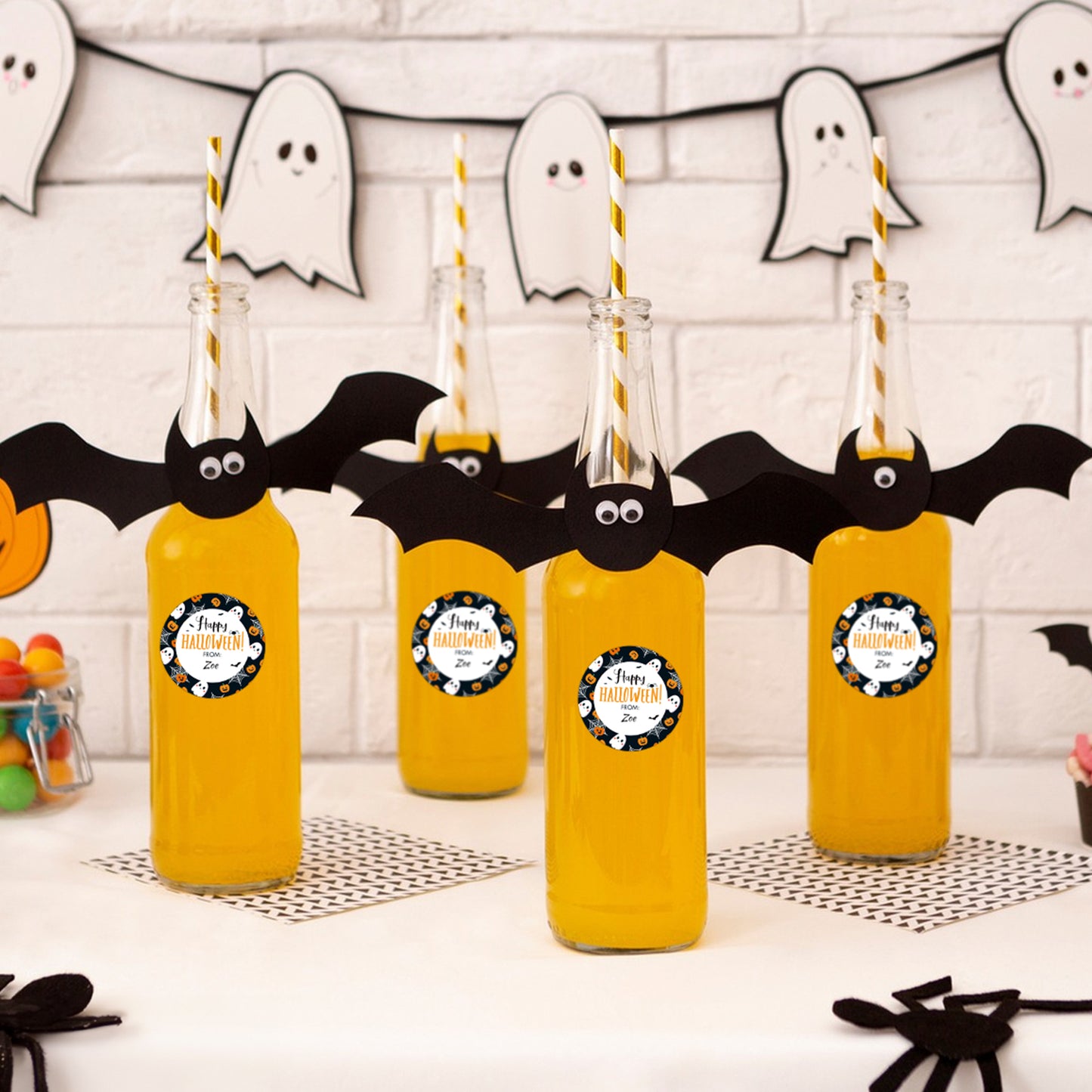Anwyll Happy Halloween Stickers,60Pcs 2Inch Round Halloween From Gift Stickers,Self-Adhesive Halloween Tag Label Sticker,Spooky Halloween Ghost Bat Spider Pumpkin Stickers for Envelope Halloween Party