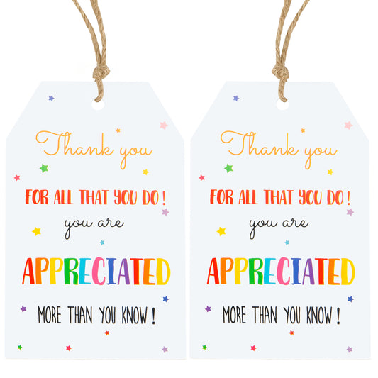 Anwyll Thank You Gift Tags,Thank You for All That You Do Tags,100Pcs Thank You Gift Tags for Favors,White Paper Gift Tags with String for Employee Mothers Day Teachers Day Thanksgiving Wedding Party